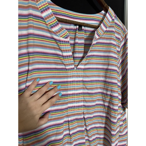 Talbots Rainbow Stripe Short Sleeve V-Neck Cold Shoulder Tied boho festival - Picture 2 of 9